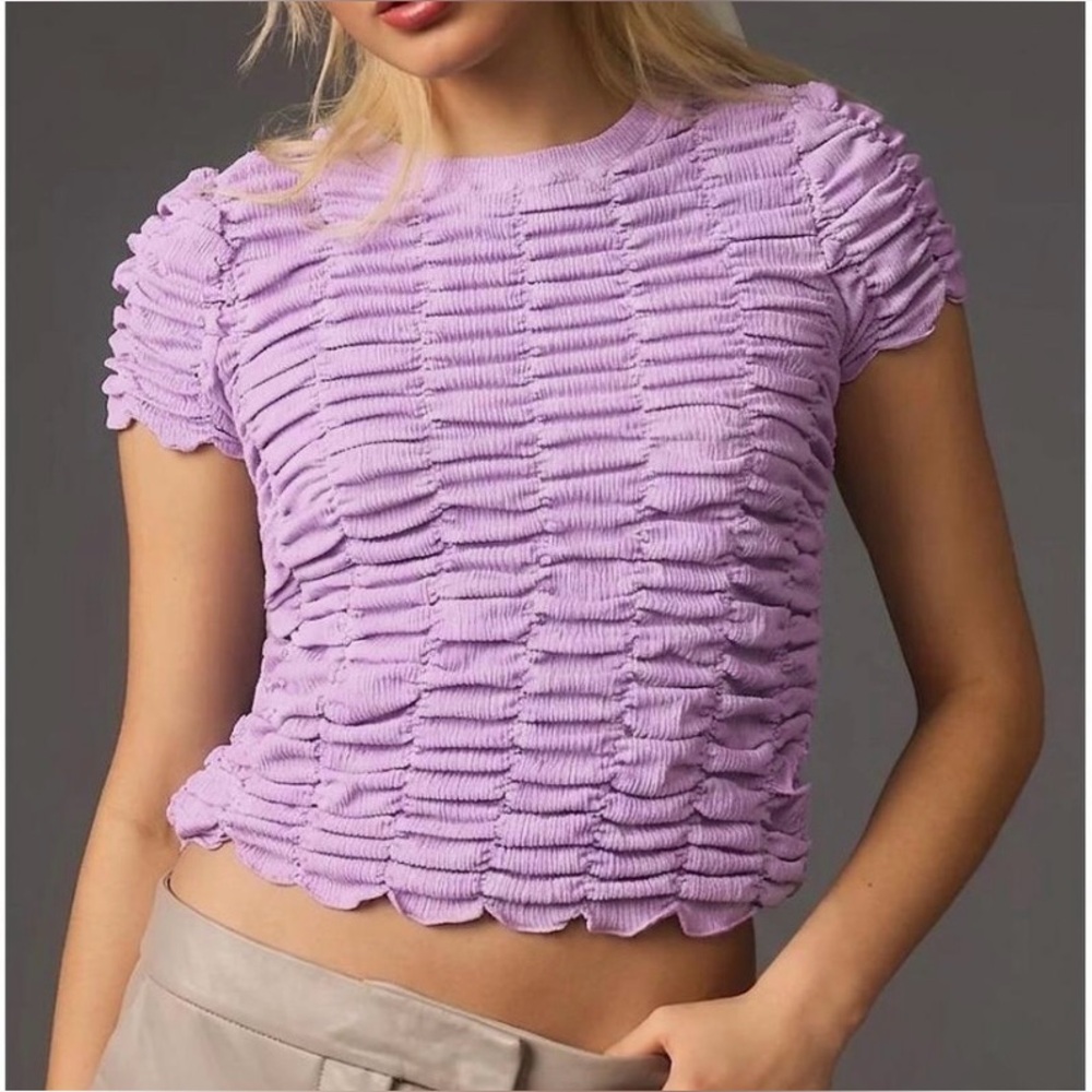 Anthropologie Lilac Sheer Ruched Crop Preppy Boho Resort Fairy Ballet Top S